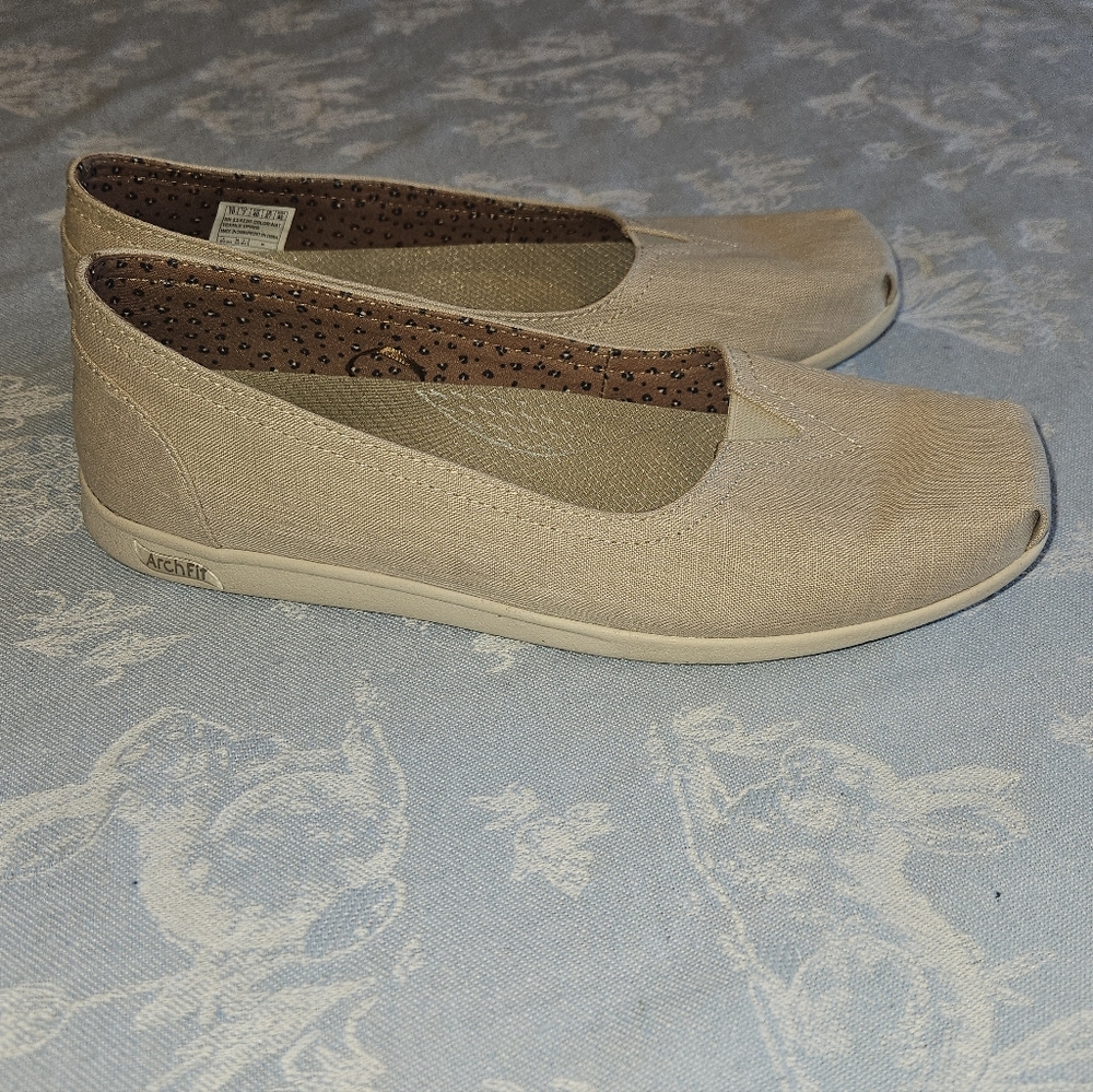 Bobs Archfit Light Beige Women's Canvas Flats Size 10